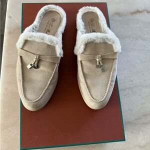 Loro Piana Women's Cream Suede Mules